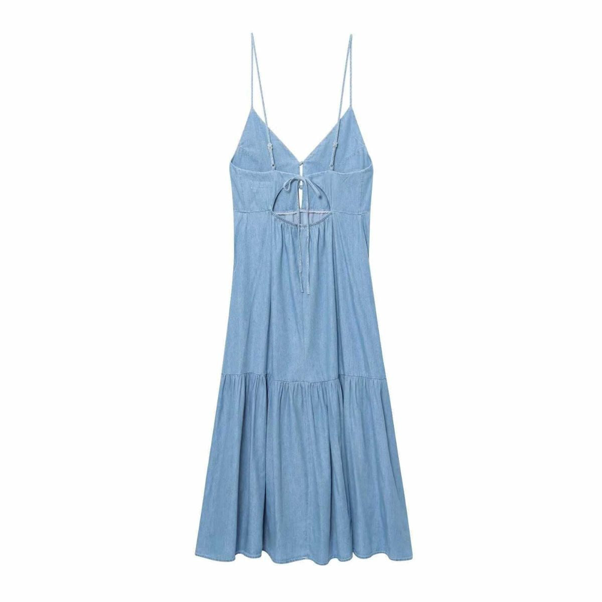 Spaghetti Straps Bow Denim Maxi Dress