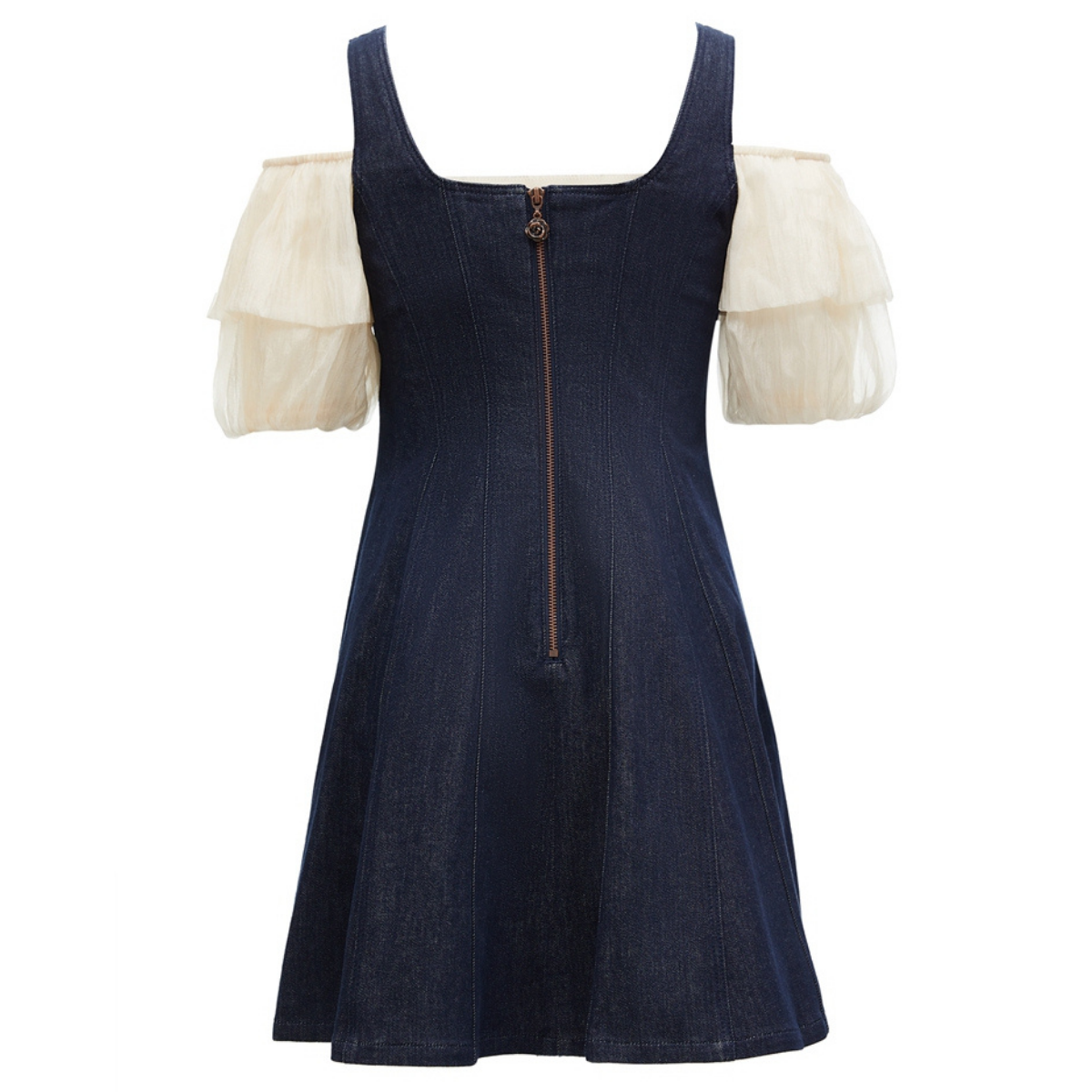 Puff Sleeves Button Front Denim Mini Dress