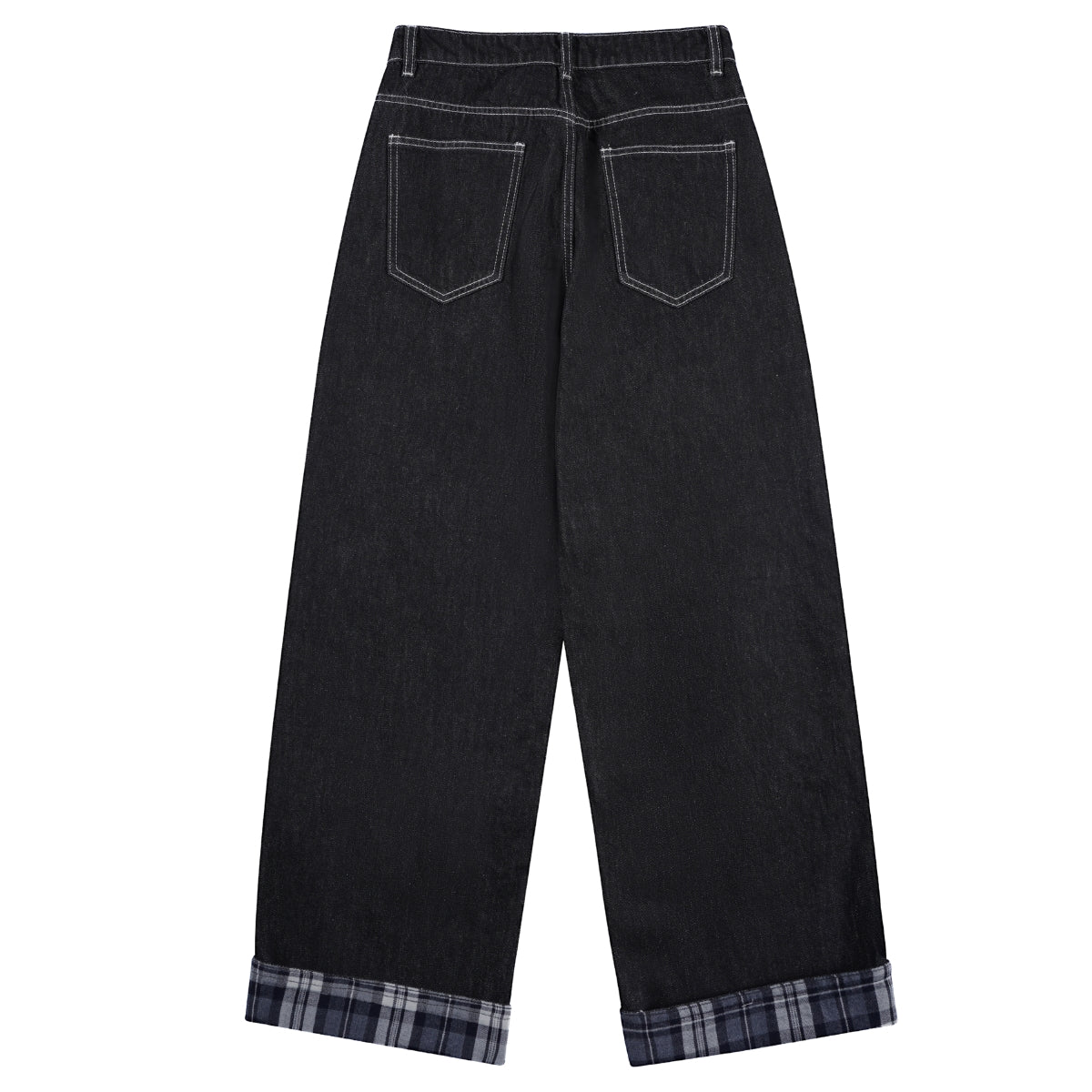 Plaid Cuff Baggy Jeans