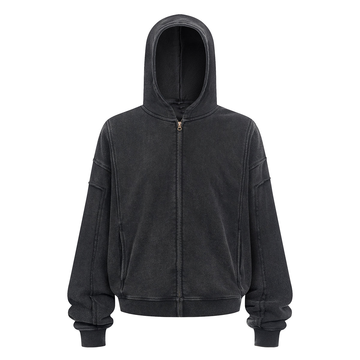 Vintage Washed Oversized Zip Up Distressed Hoodie