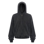 Vintage Washed Oversized Zip Up Distressed Hoodie