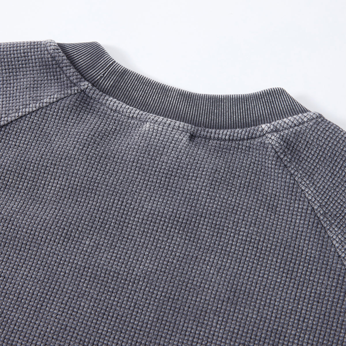 Boxy Waffle Washed Distressed Raglan Tee