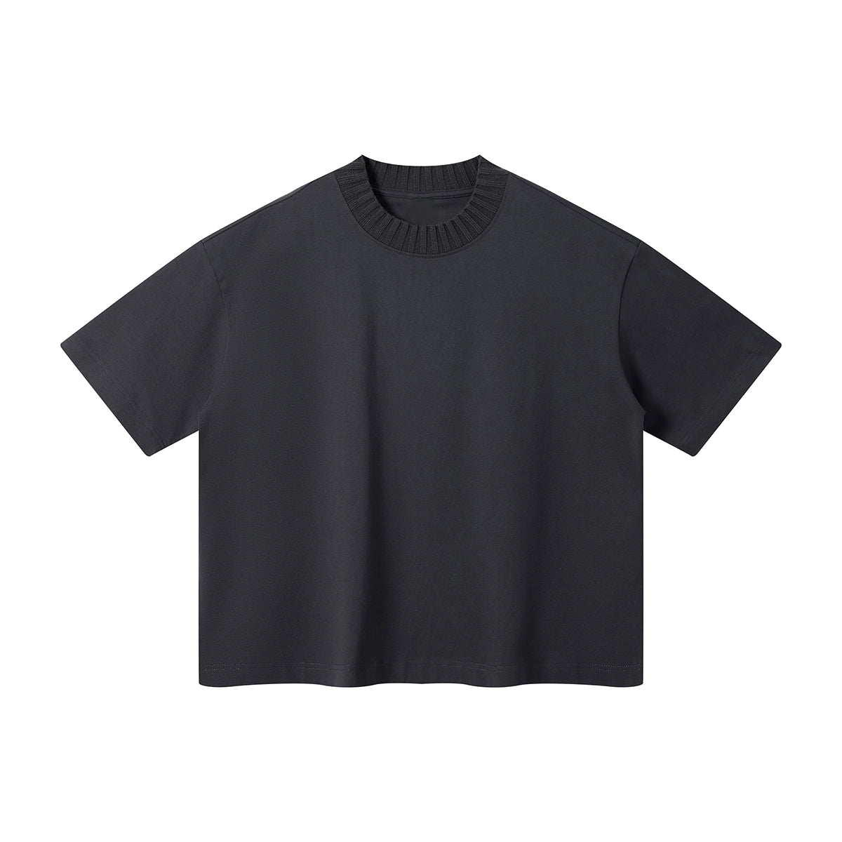 Oversized Color-Block Ribbed Collar Comfortable Tee