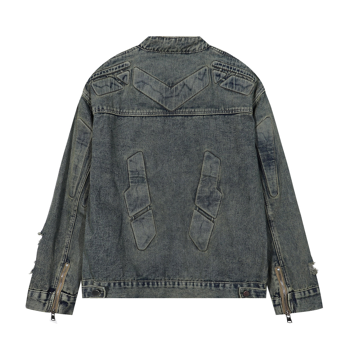 Bold Stitching Distressed Denim Jacket