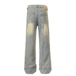 Muddy-Wash Faded Panel-Stitch Jeans