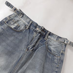 Adjustable Side Strap Distressed High Waist Shorts