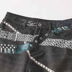 Vintage Washed Black Wide-Leg Printed Jeans