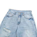 Wash Destroyed Pleated Baggy Jeans