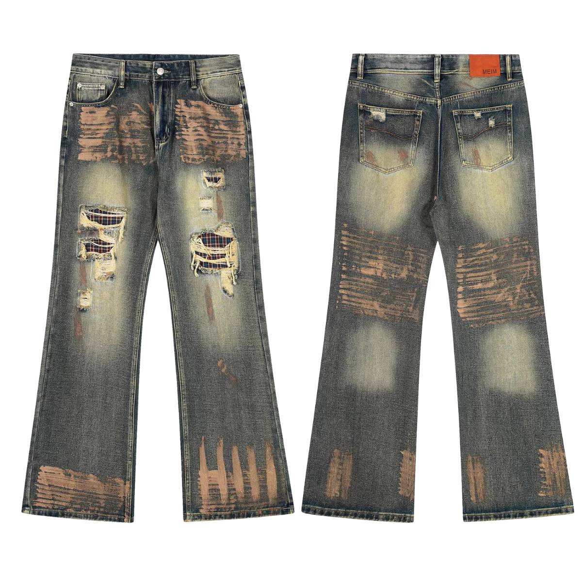 Distressed Vintage Wash Wide Leg Jeans