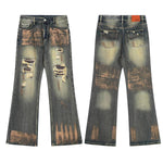 Distressed Vintage Wash Wide Leg Jeans