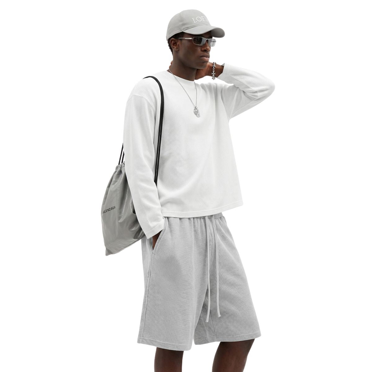 260G Waffle Knit Boxy Long Sleeve Tee