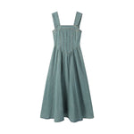 Smocked Back A-Line Denim Strappy Mididress