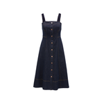 Dark Blue Button-Front A-Line Denim Dress