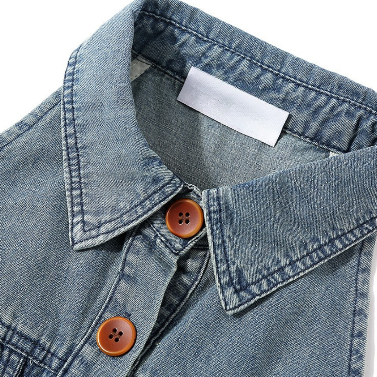 Button-Front Sleeveless Denim Belted Shirt Dress
