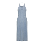 Halter Neck Cut-Out Denim Midi Dress