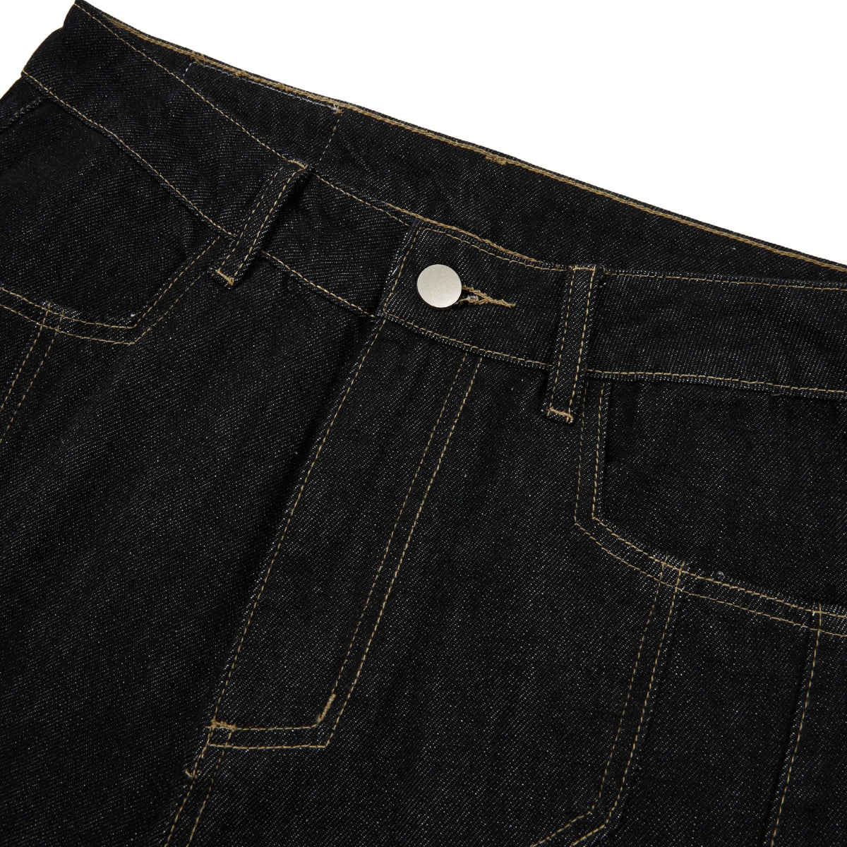 Raw Yellow-Stitch Wide-Leg Curved Baggy Denim Pants