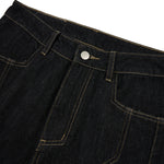 Raw Yellow-Stitch Wide-Leg Curved Baggy Denim Pants