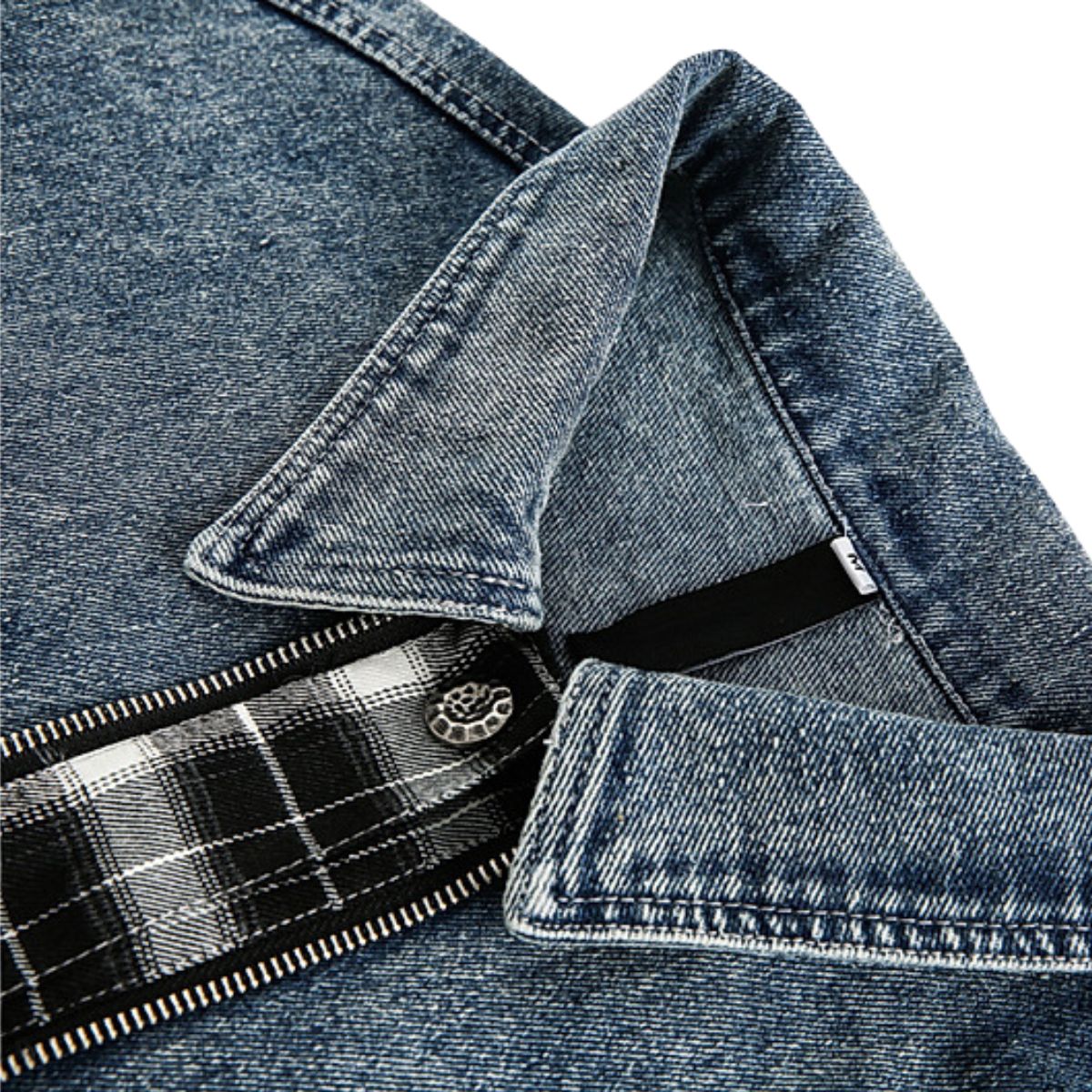 Men's Retro Plaid Patchwork Fake Two-piece Denim Jacket