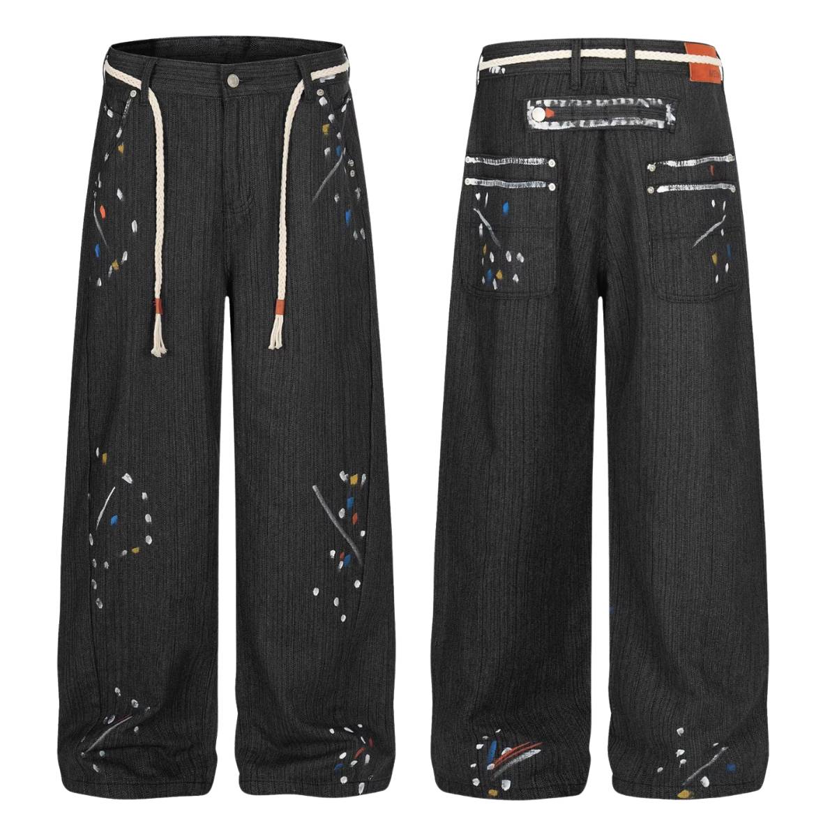 Vintage Patchwork Paint Splatter Wide Leg Jeans