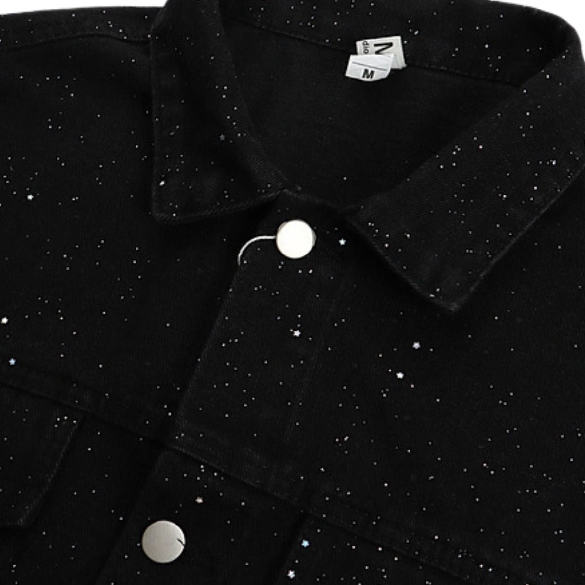 American Style Distressed Sequined Design Casual Loose Denim Jacket