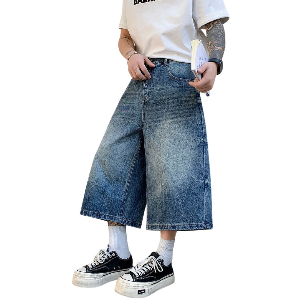Vintage Fade Wide Leg Denim Shorts