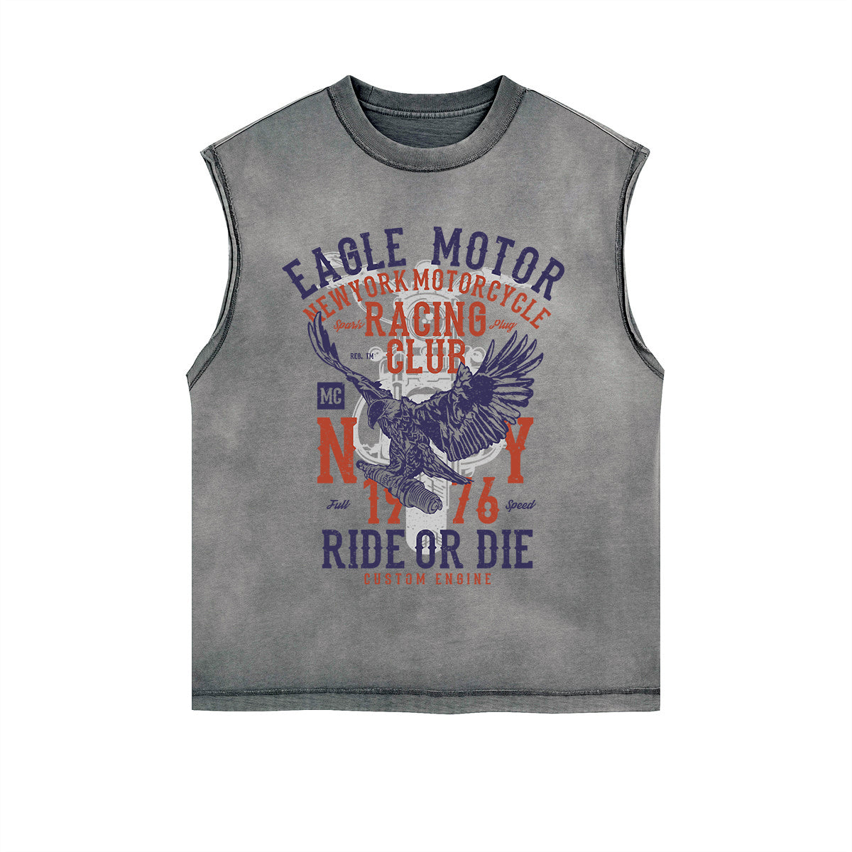 Eagle Motor Graphic Sleeveless Faded Tee-INNBLAC Fashion Apparel