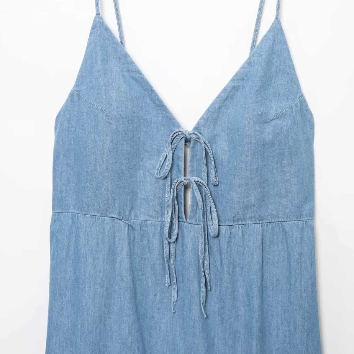 Spaghetti Straps Bow Denim Maxi Dress