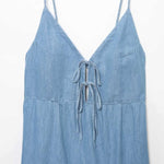 Spaghetti Straps Bow Denim Maxi Dress