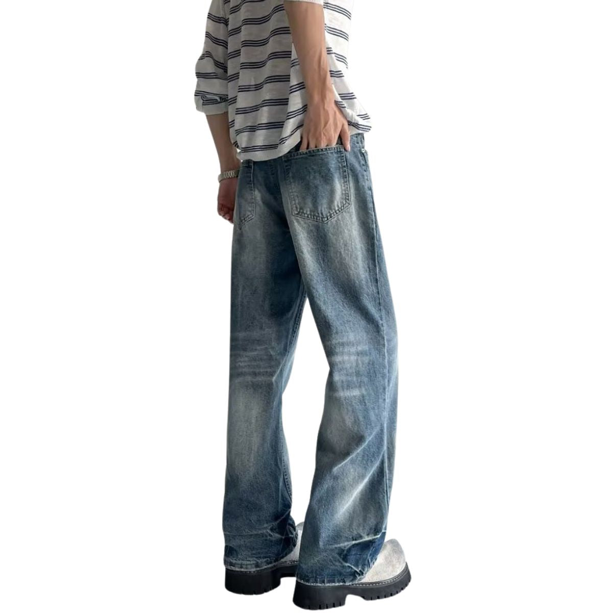 Vintage Stone Wash Relaxed Straight Leg Denim Jeans