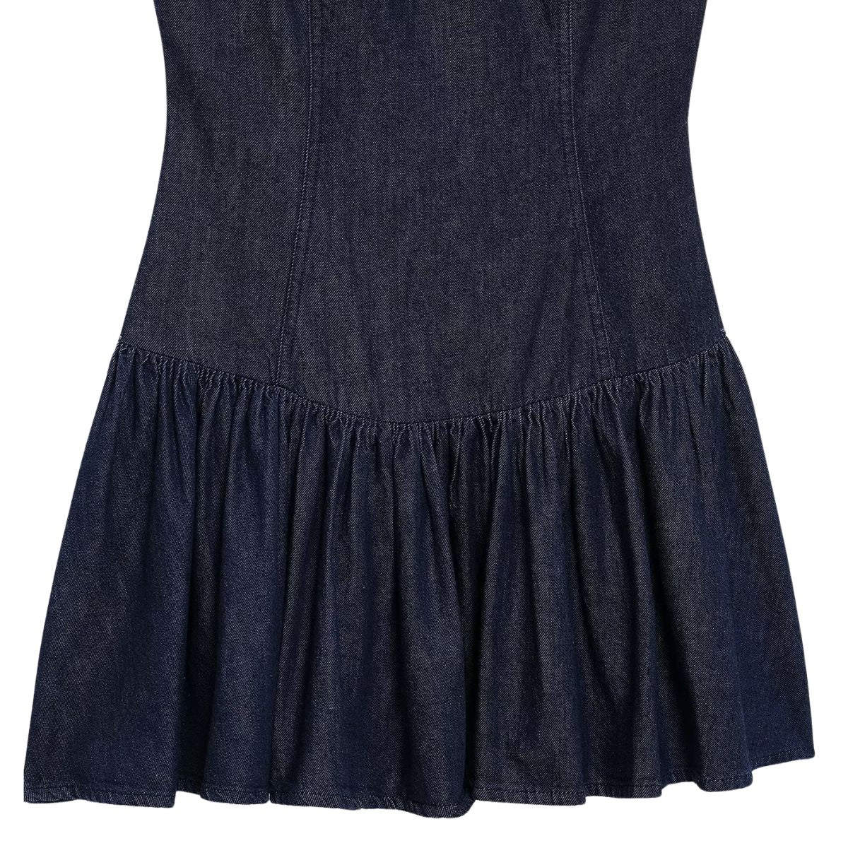 Low-Cut Back Ruffle Mini Denim Dress