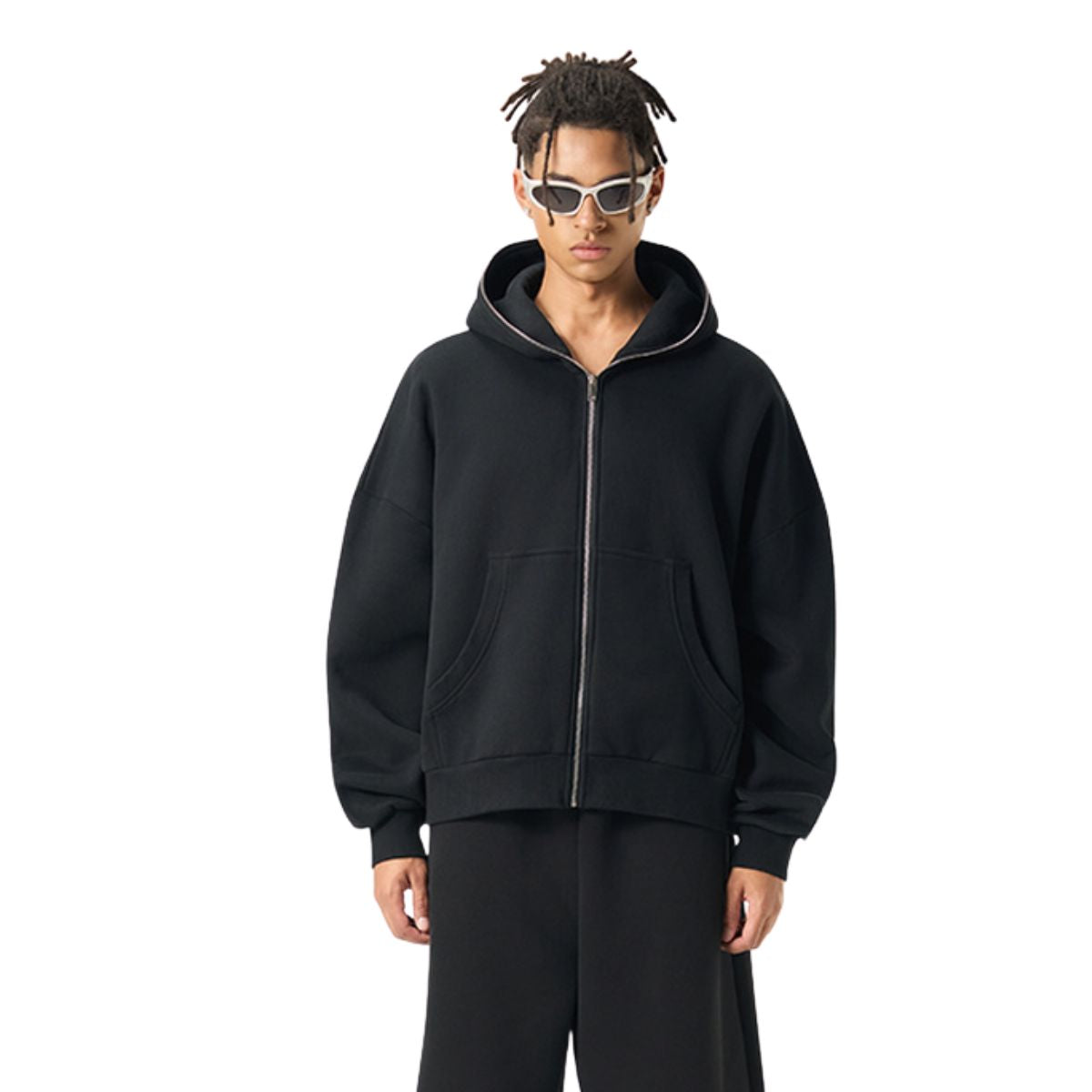 Full Zip-Up Boxy Fit Fleece Hoodie
