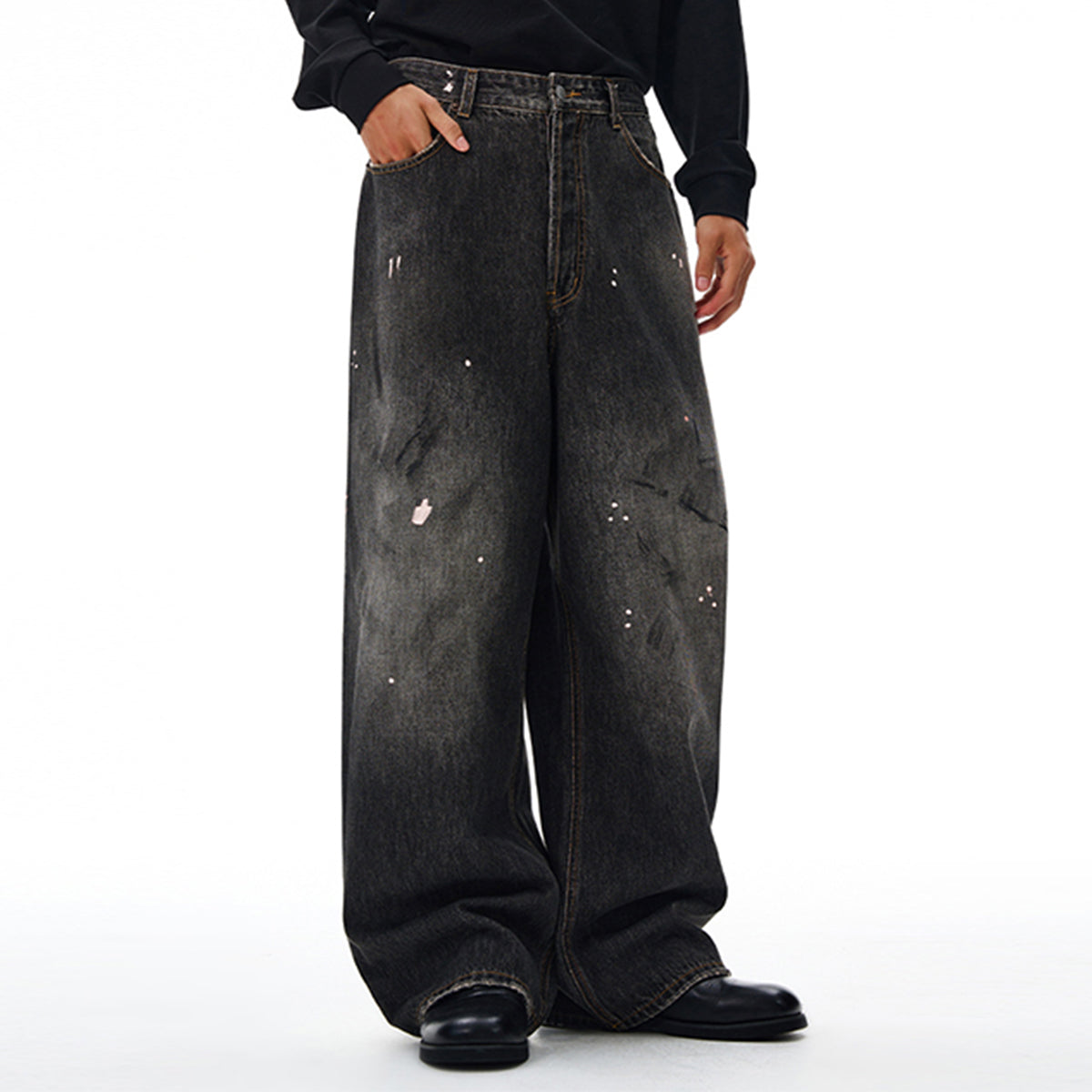 Paint Splatter Vintage Washed Straight Leg Jeans