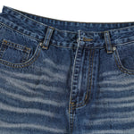 Deep Blue Washed Cat Whisker A-Line Straight Baggy Denim Jeans
