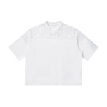 Openwork Lace-Stitching V-Neck Boxy Tee