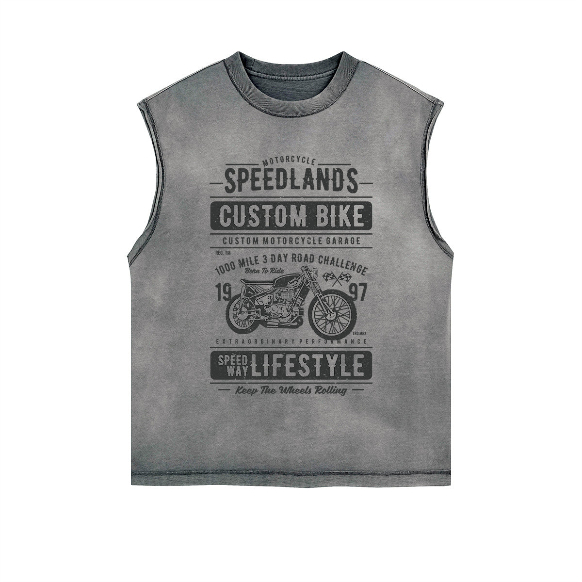 Speedlands Custom Bike Graphic Sleeveless Faded Tee-INNBLAC Fashion Apparel