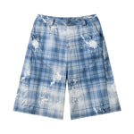 Vintage Plaid Curved-Cut Cropped Pants