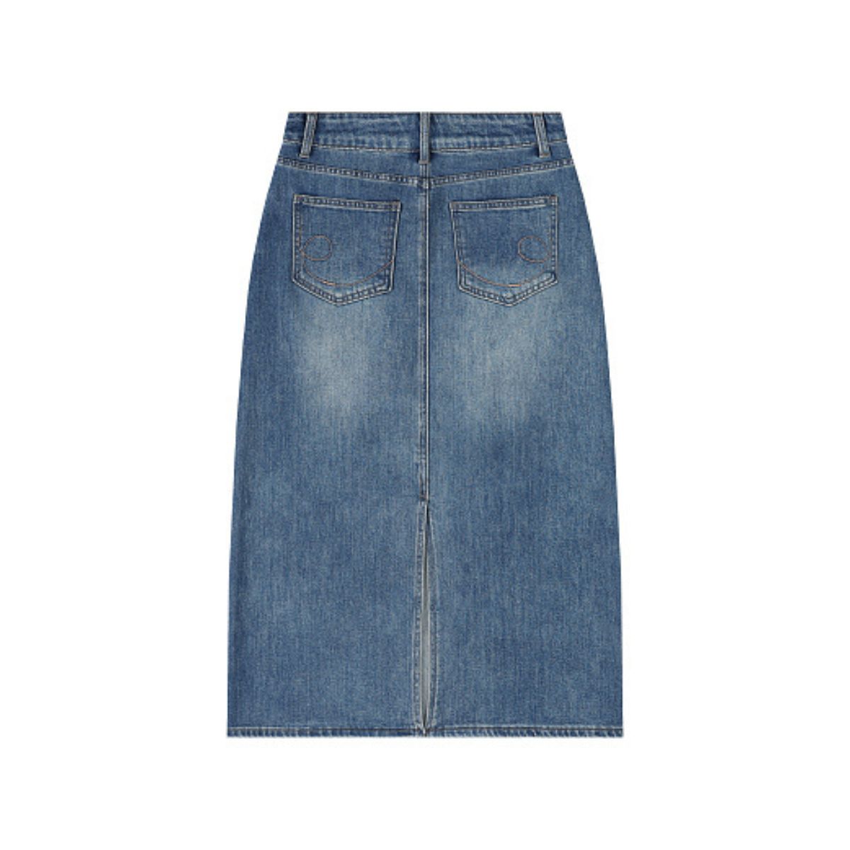 Vintage Washed A-Line Denim Midi Skirt