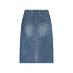 Vintage Washed A-Line Denim Midi Skirt