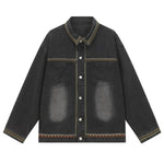 Retro Fashionable Temperament Lapel Embroidered Loose Denim Jacket