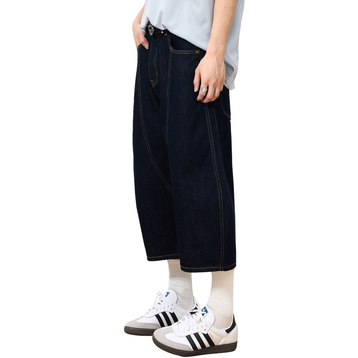 Barrel-Leg Selvedge Denim Cropped Pants