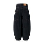 Men's Curved Crescent Denim Pants â€?Loose Wide-Leg Street Style