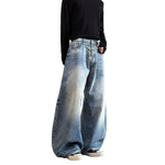 Vintage Washed Curved-Leg Denim Jeans