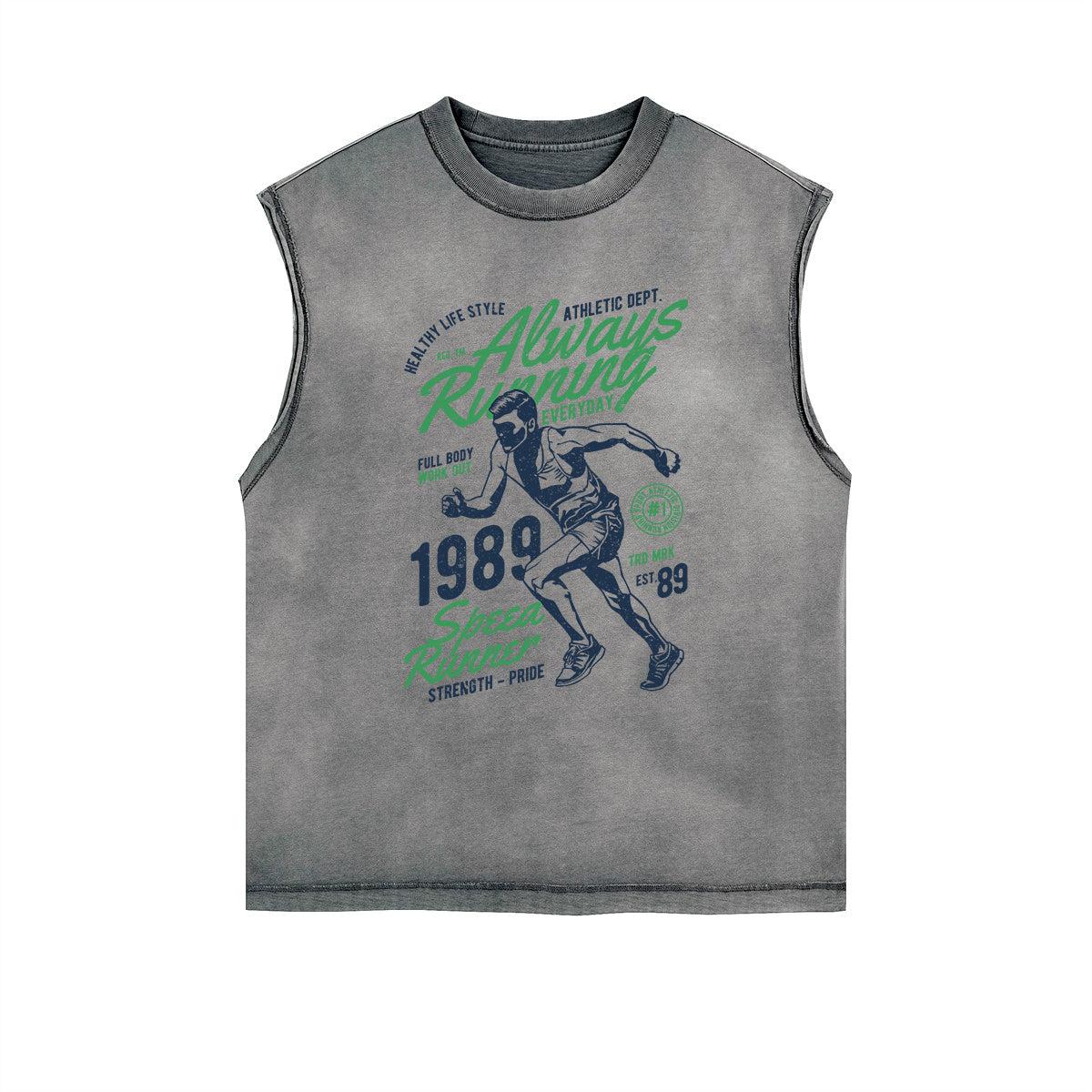 Always Running Graphic Sleeveless Faded Tee-INNBLAC Fashion Apparel