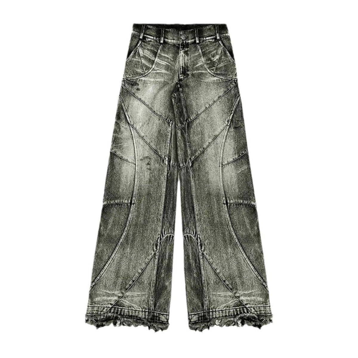 Smoke Rise Raw Hem Wide-Leg Distressed Jeans