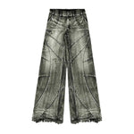 Smoke Rise Raw Hem Wide-Leg Distressed Jeans