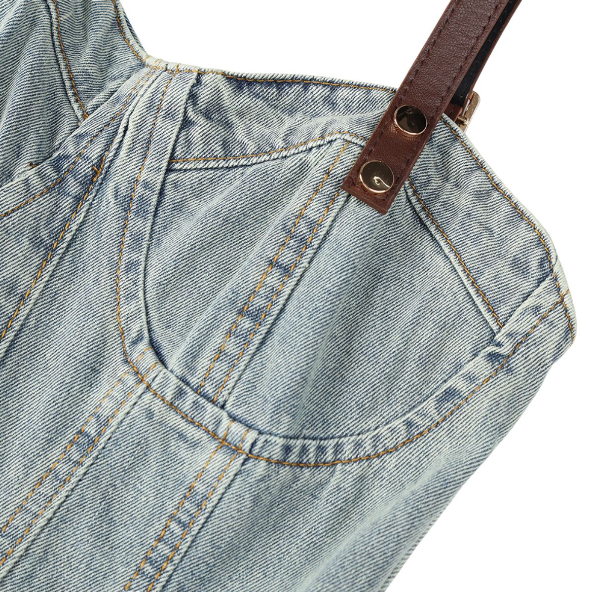 Sweetheart Collar Strappy Denim Midi Dress