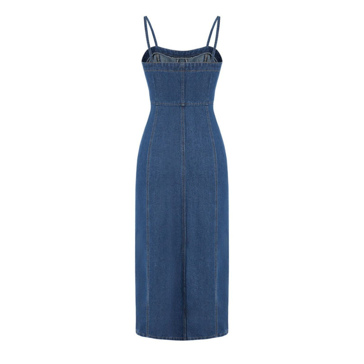 Spaghetti Straps Fitted Denim Midi Dress