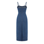 Spaghetti Straps Fitted Denim Midi Dress
