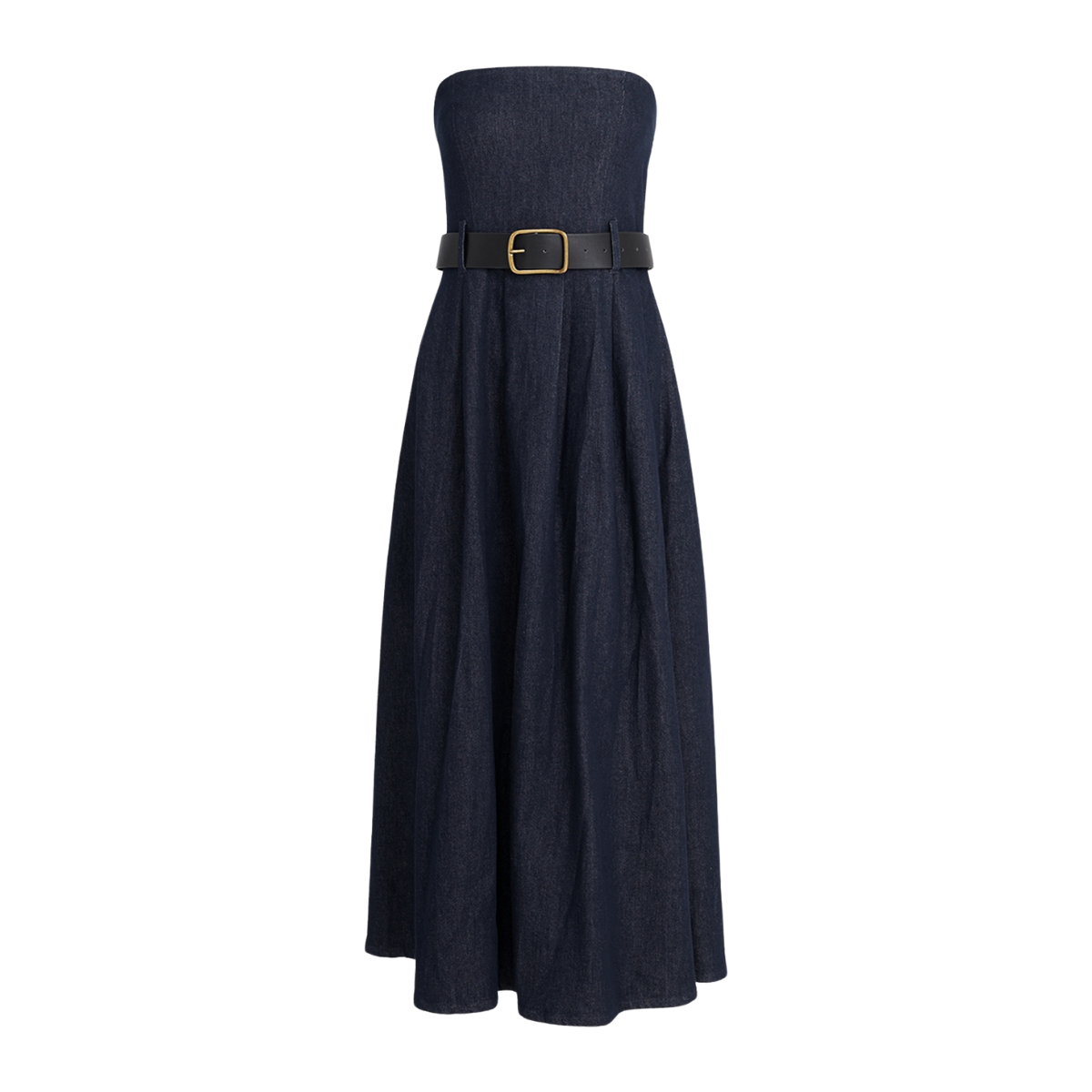 Women's Strapless Belted Denim Maxi Dress