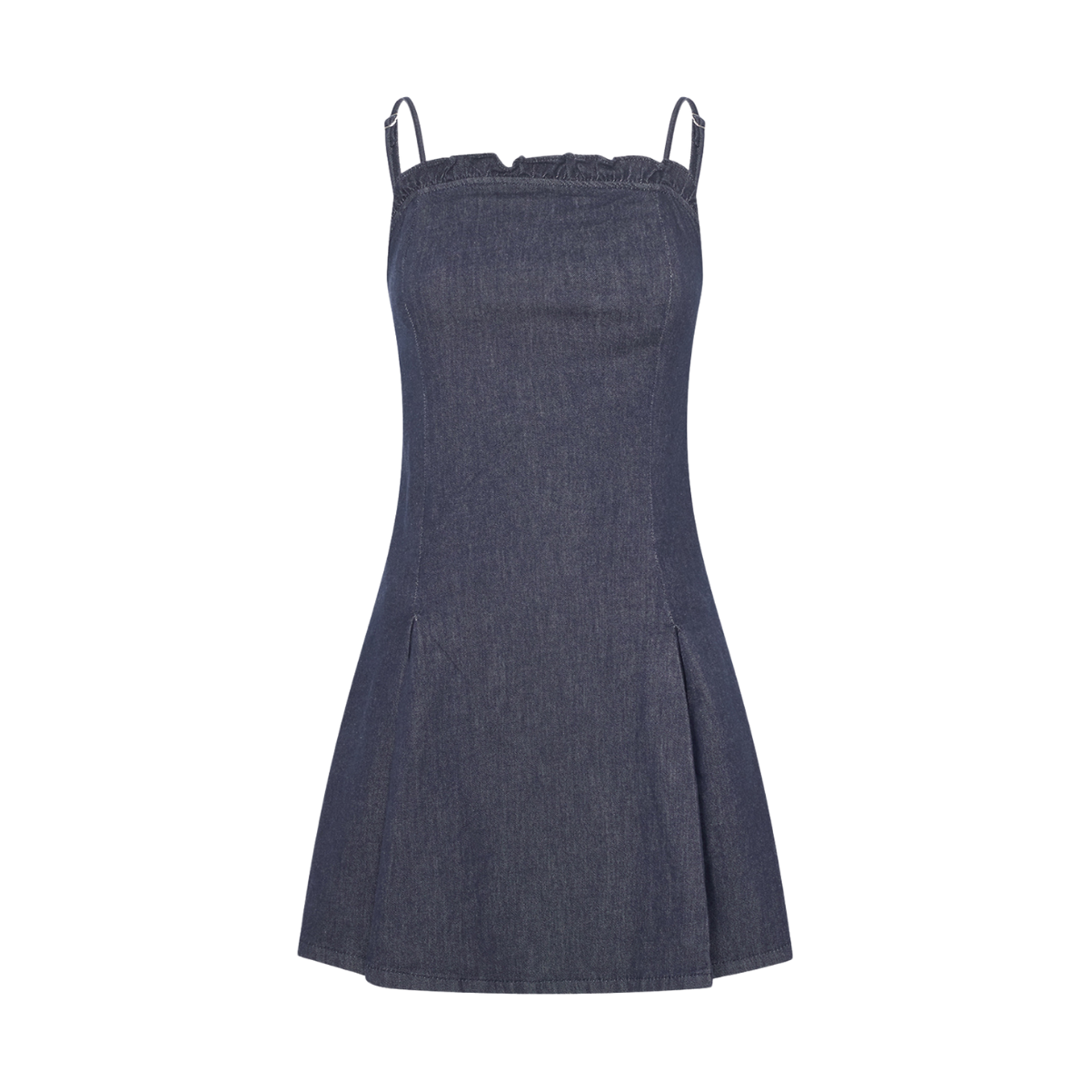 Ruffled Neckline Pleated Hem Strappy Dress